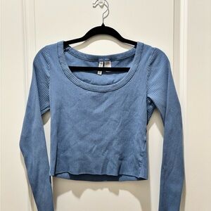 H&M Blue Ribbed Long Sleeve Crop-top